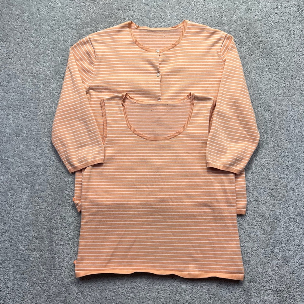Lauren Ralph Lauren Cardigan & Tank Top Twin Set Womens L Orange White Striped